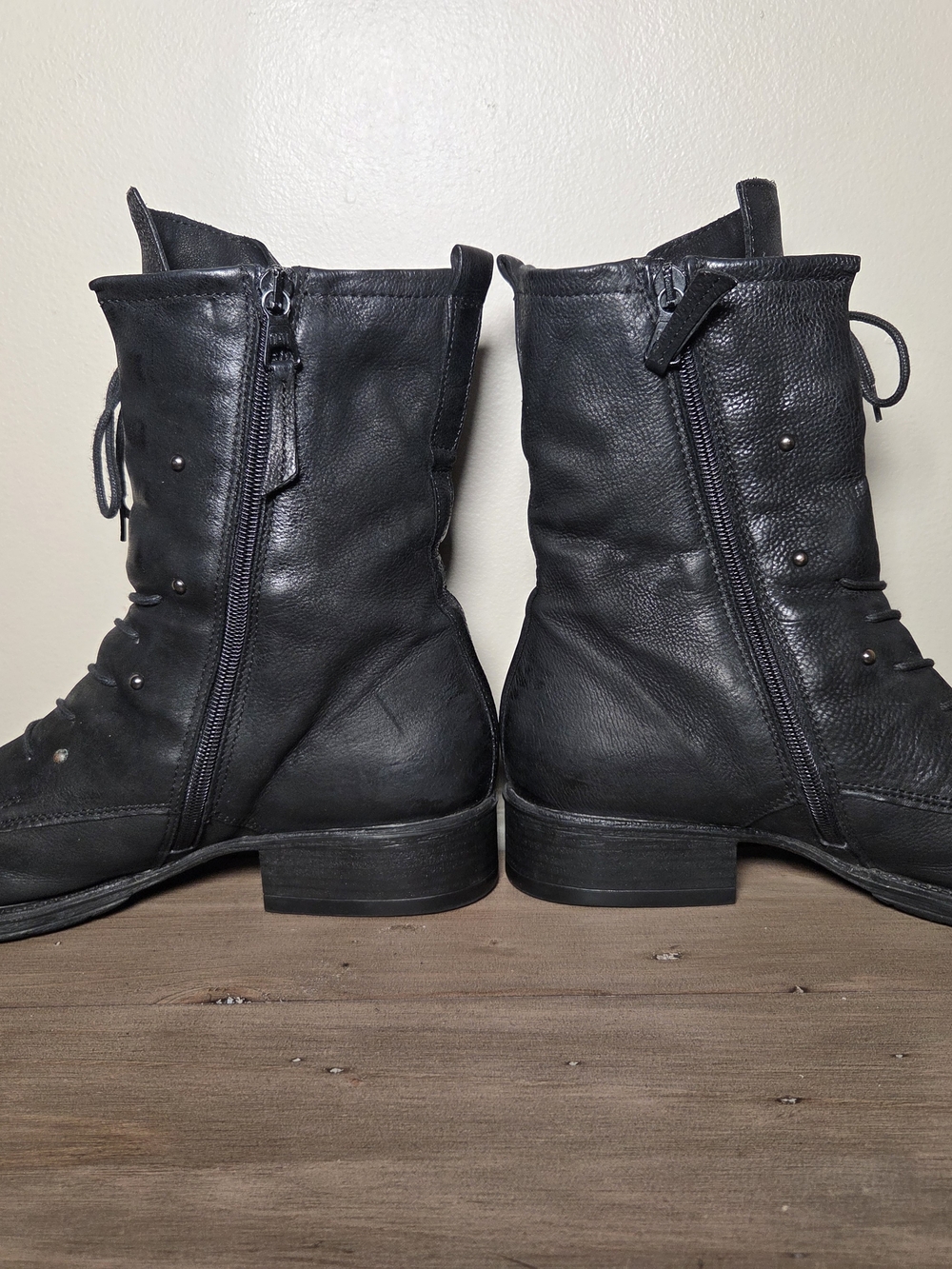 MJUS by A.S. 98 Nero Italian Black Leather Studded Lace-Up Combat Boots EU 41